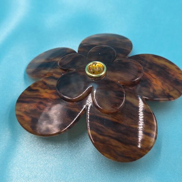 Laurent Olivier France Hair Clip – 1990s – Made in France – Brown Flower - Picture 4 of 9